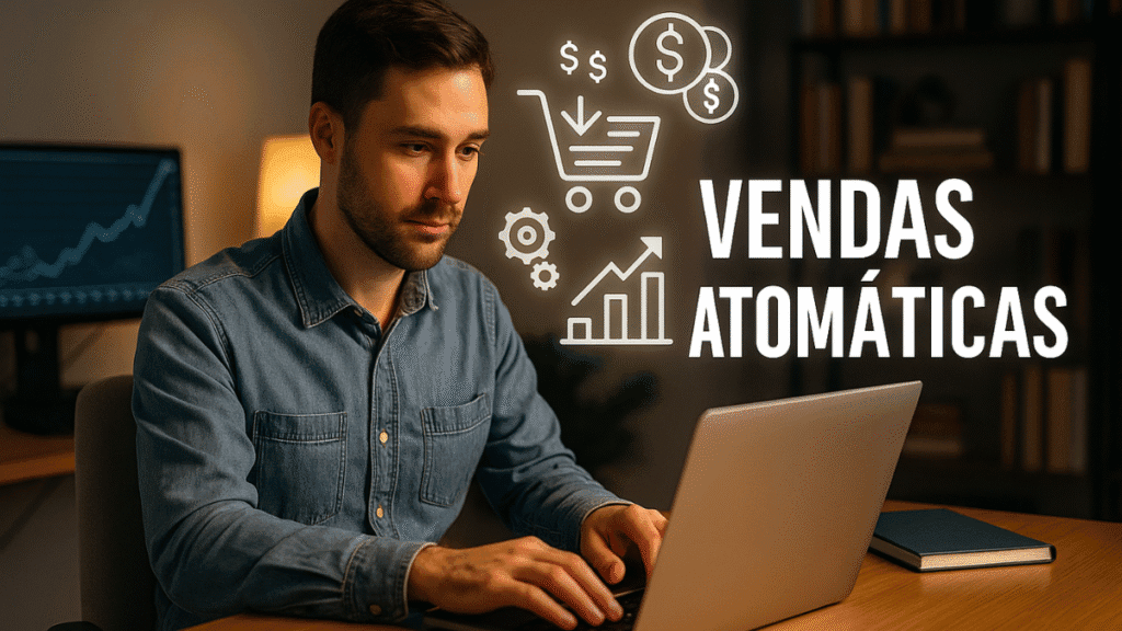 Jovem empreendedora configurando sistema de vendas automáticas no laptop