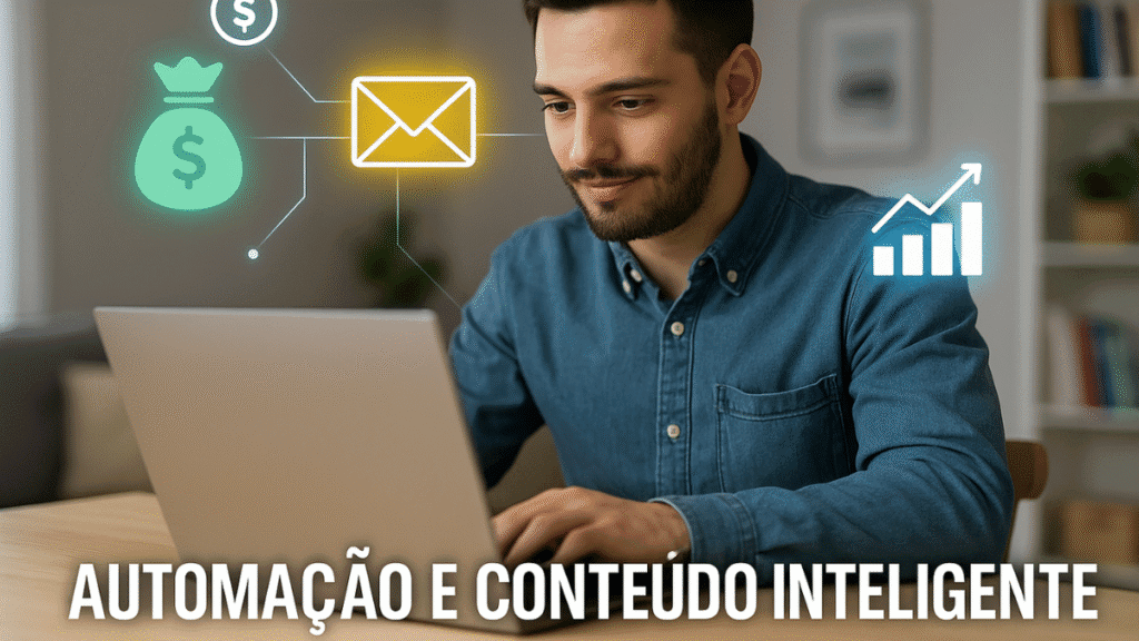 Jovem profissional usando ferramentas digitais para automação de conteúdo