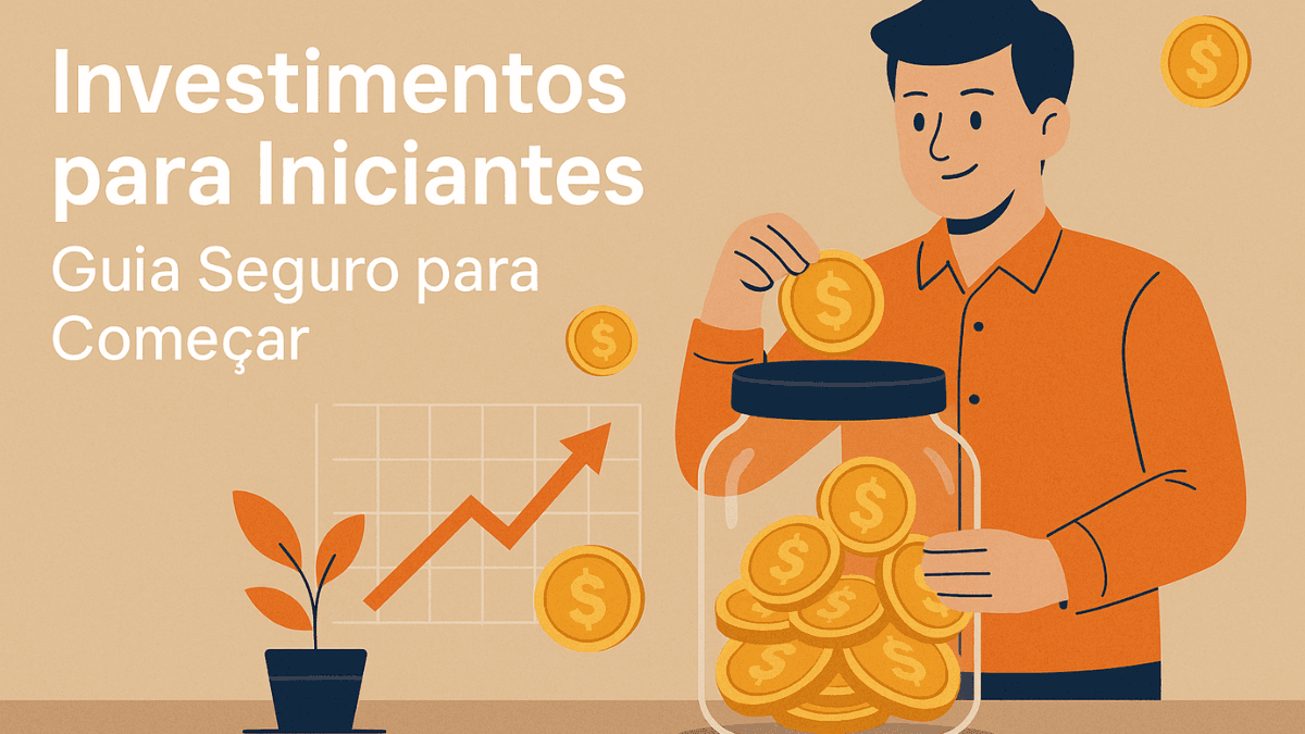 Banner ilustrativo sobre investimentos para iniciantes com conceito de finanças seguras