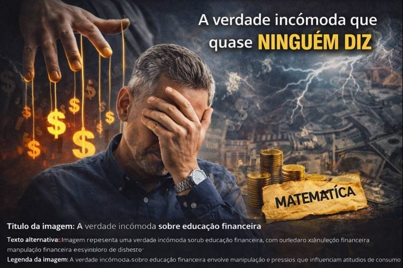 Homem preocupado simbolizando a verdade incômoda sobre educação financeira, com influência externa e pressão emocional sobre decisões com dinheiro